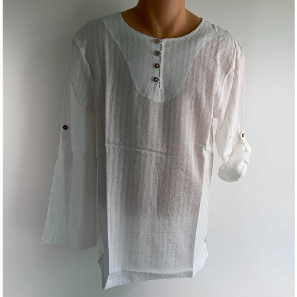 White by Nature Men 100% Cotton Long Sleeve Round Neck T-Shirt White L NWT